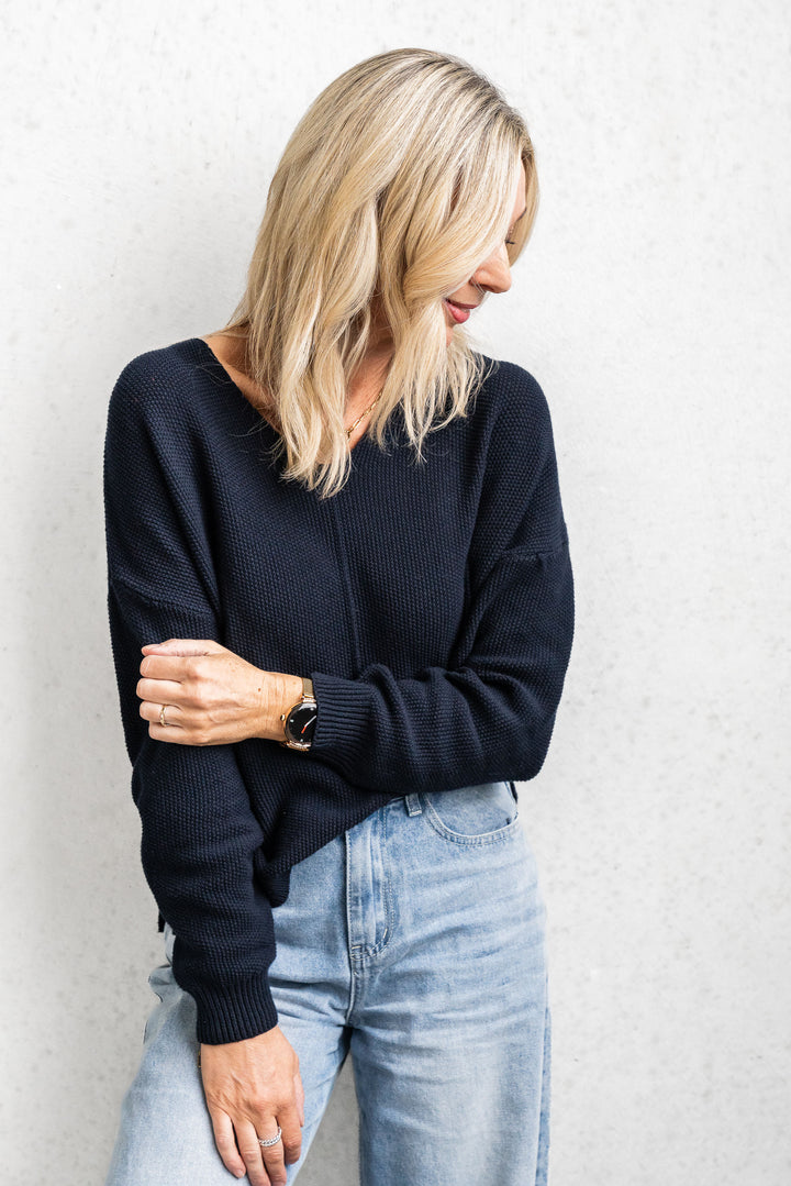 Cotton Waffle Jumper - Navy