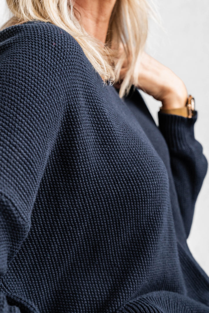 Cotton Waffle Jumper - Navy