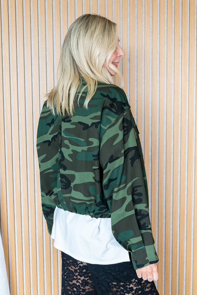 Sadie Camo Print Bomber Jacket
