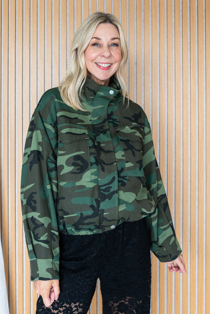 Sadie Camo Print Bomber Jacket