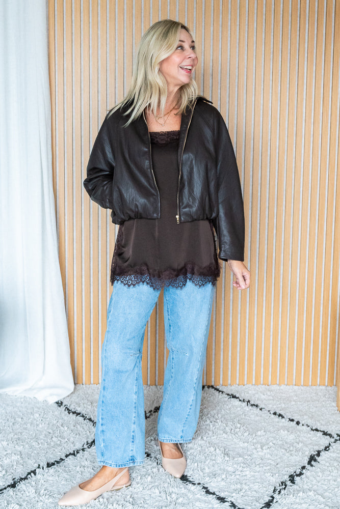 Cocoa Bubble Hem PU Jacket