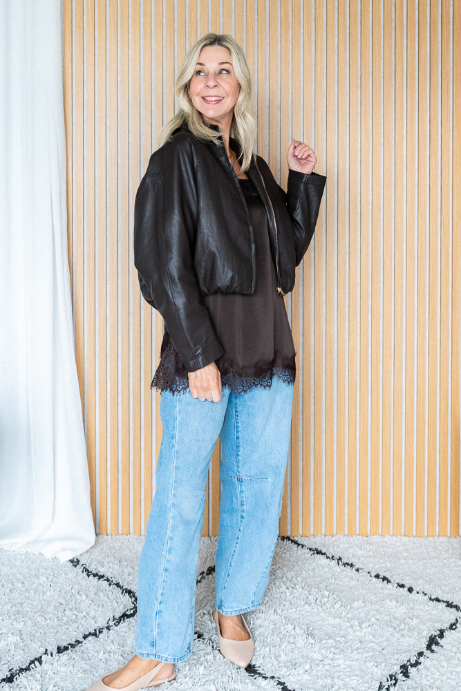 Cocoa Bubble Hem PU Jacket