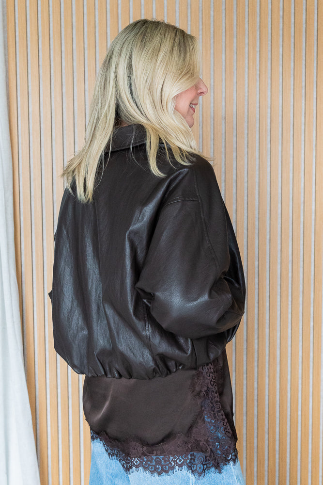 Cocoa Bubble Hem PU Jacket