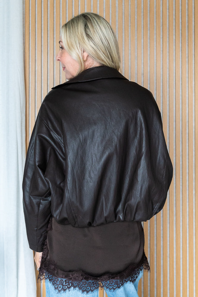 Cocoa Bubble Hem PU Jacket
