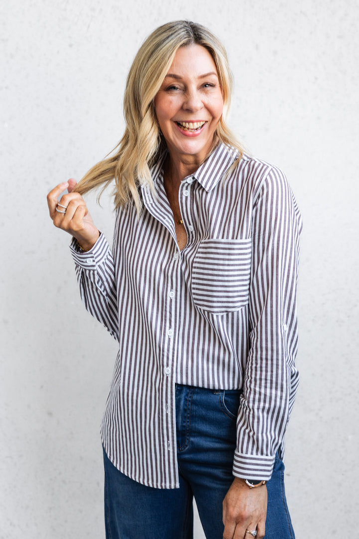 Camryn Shirt - Chocolate Stripe