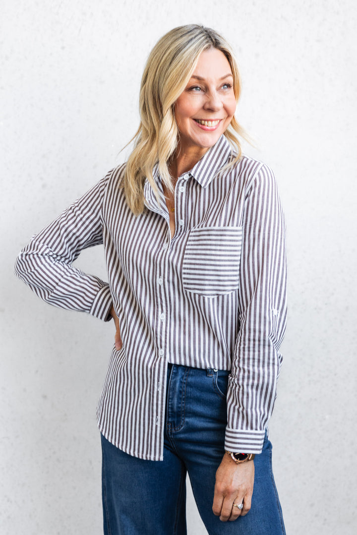 Camryn Shirt - Chocolate Stripe
