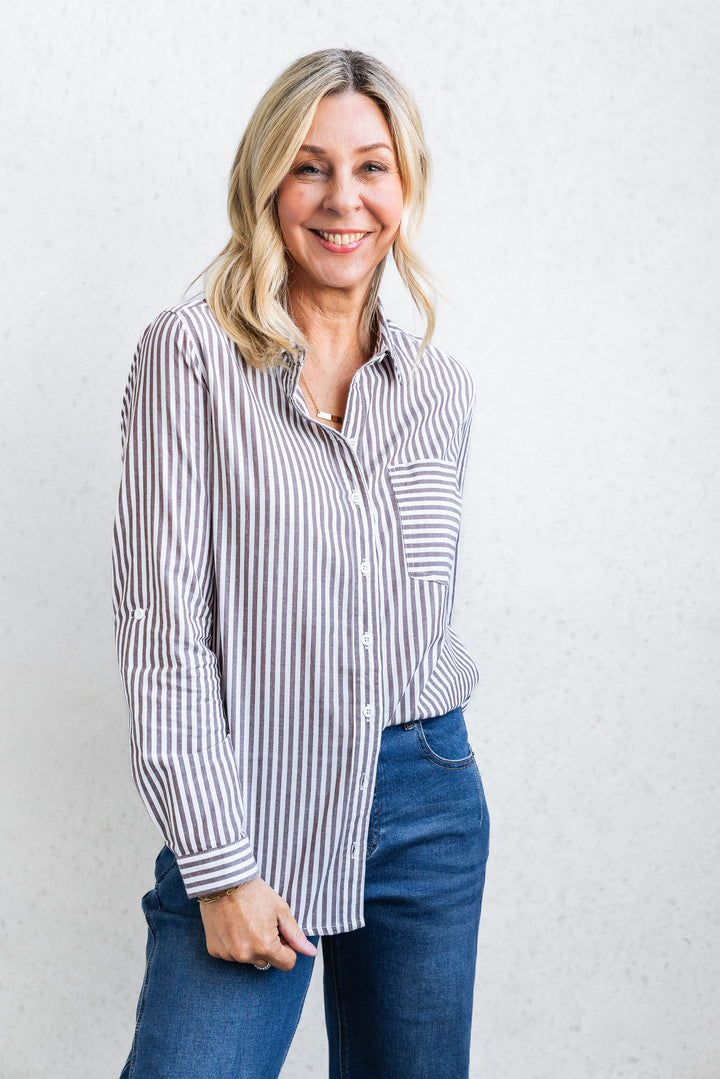 Camryn Shirt - Chocolate Stripe
