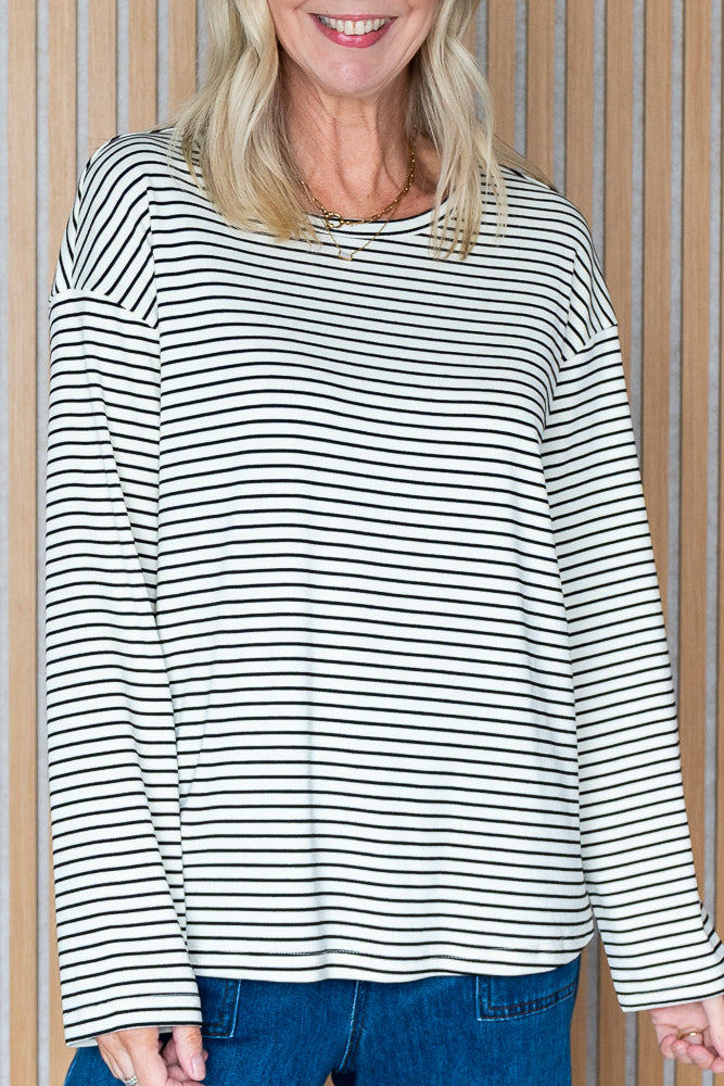 Nya Stripe Longsleeve Top - Beige/Black
