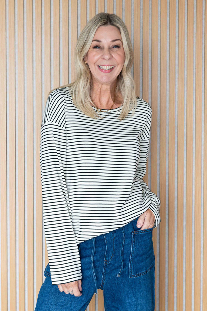 Nya Stripe Longsleeve Top - Beige/Black