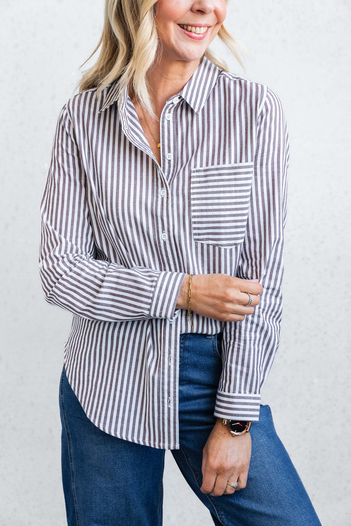 Camryn Shirt - Chocolate Stripe