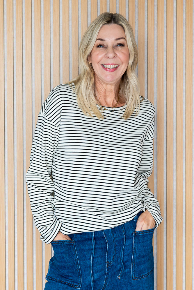 Nya Stripe Longsleeve Top - Beige/Black