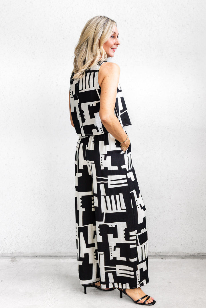 Mila Print Pant - Black and White