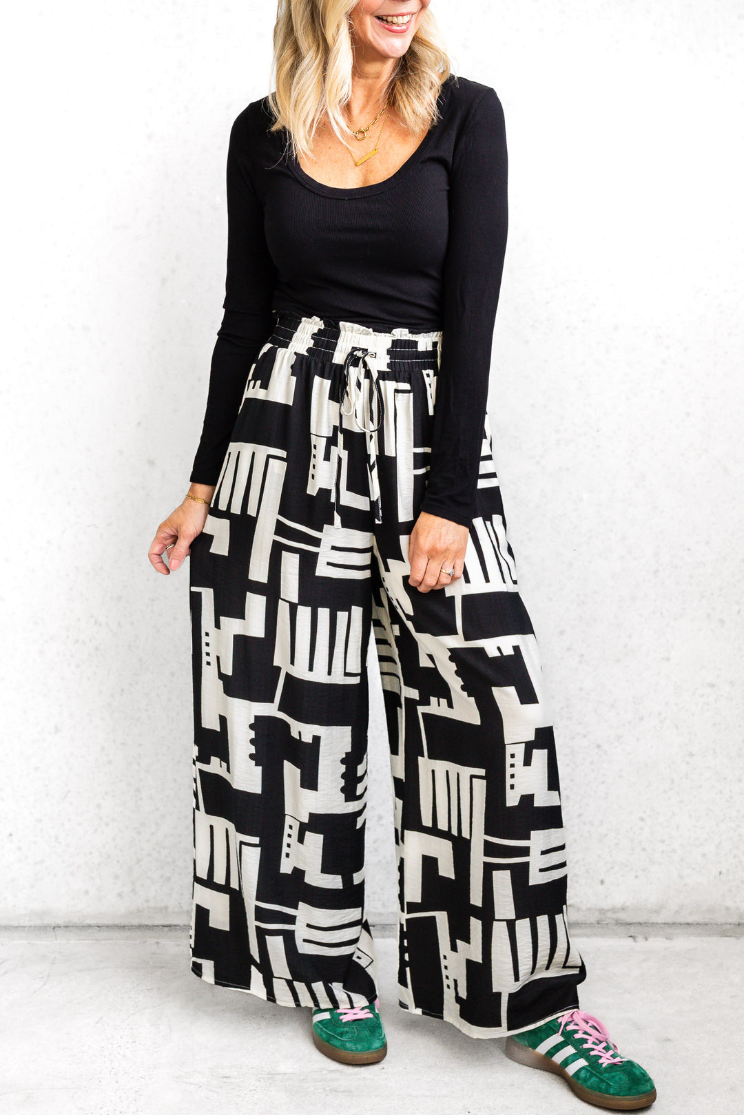 Mila Print Pant - Black and White