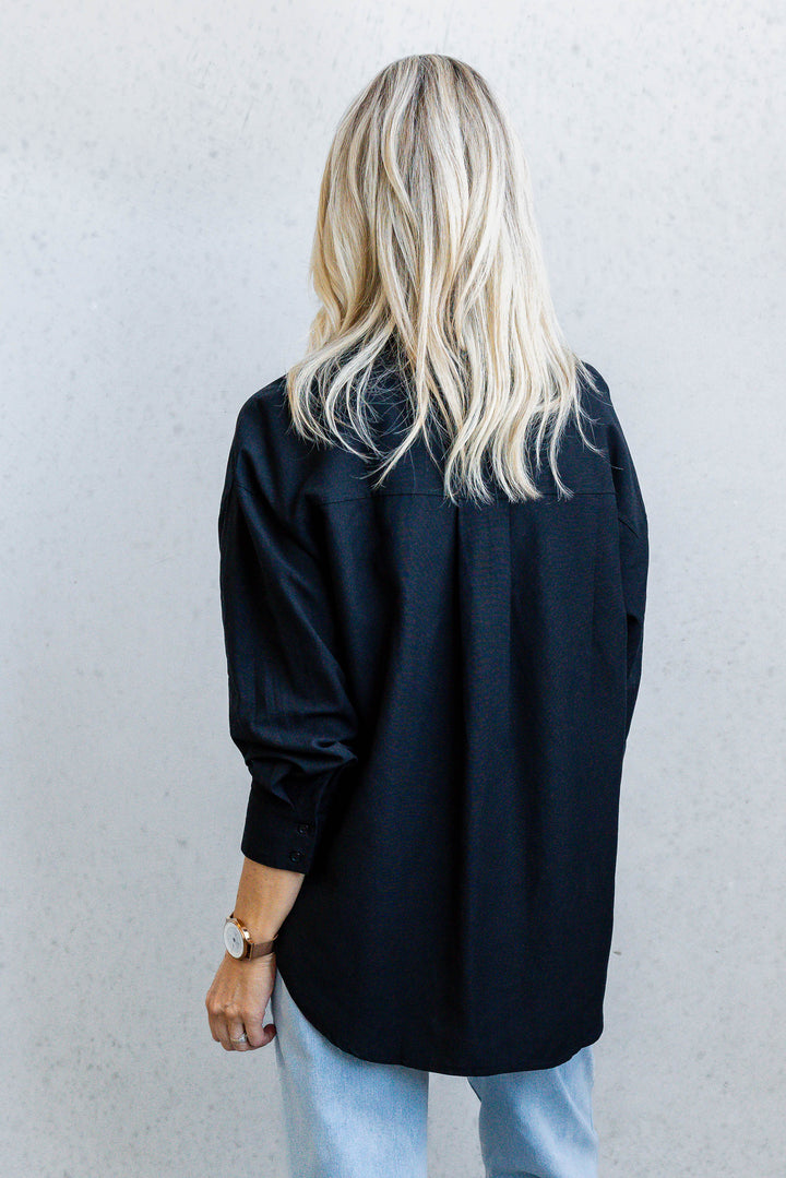 Sarah Linen Blend Shirt - Black