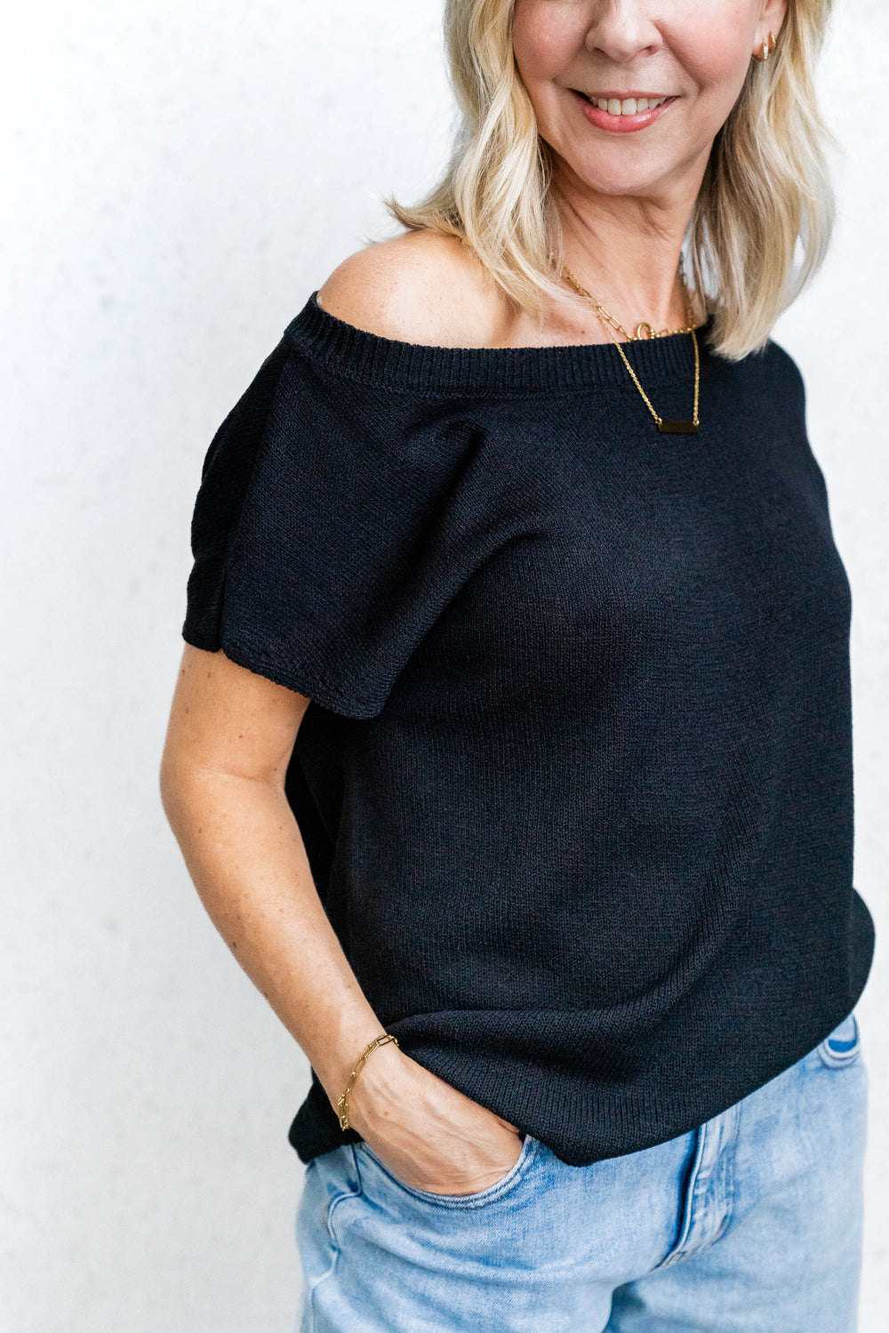 Henley Knit Tee - Black - Mabel and Woods