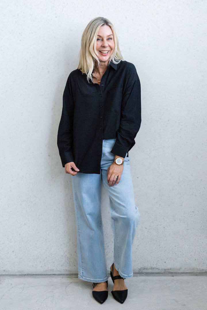Sarah Linen Blend Shirt - Black