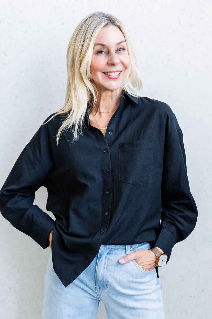 Sarah Linen Blend Shirt - Black