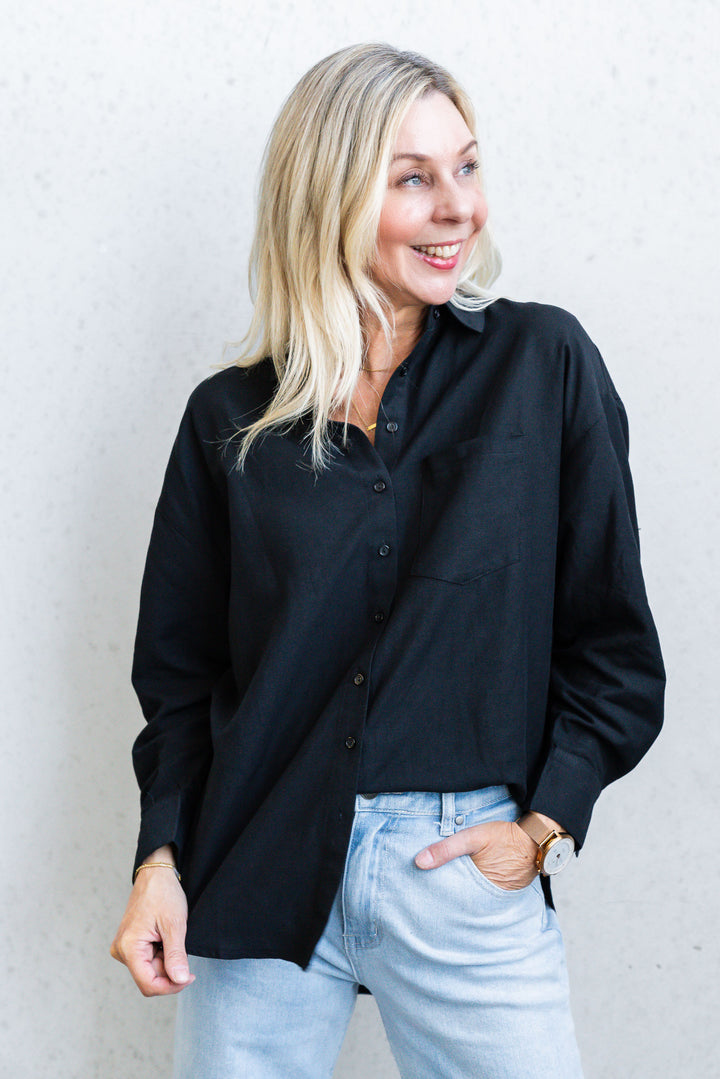 Sarah Linen Blend Shirt - Black