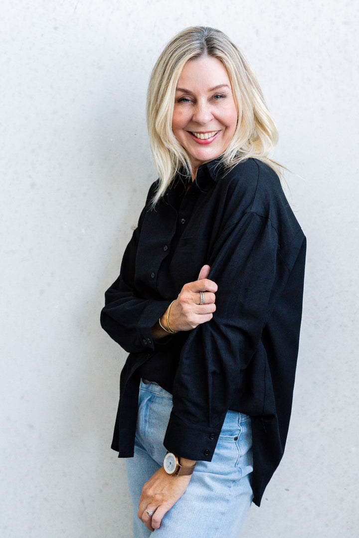 Sarah Linen Blend Shirt - Black