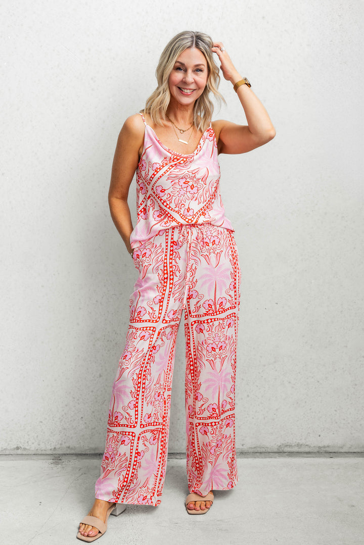 Fresco Drawstring Pant - Pink/Red