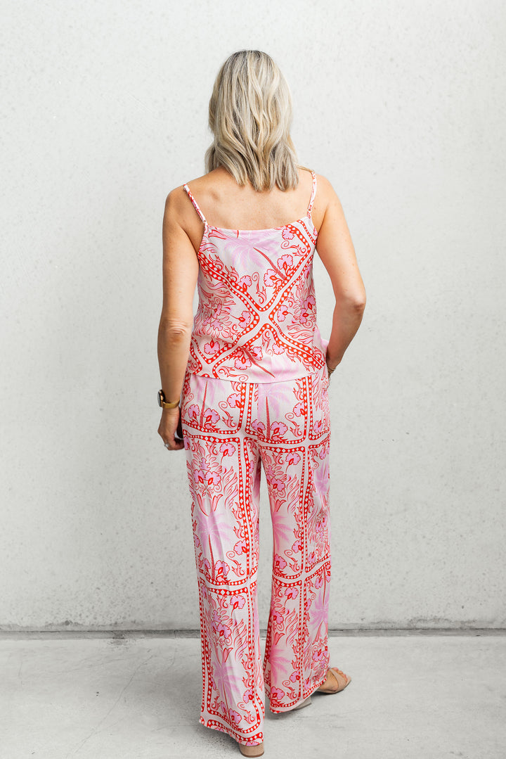 Fresco Drawstring Pant - Pink/Red