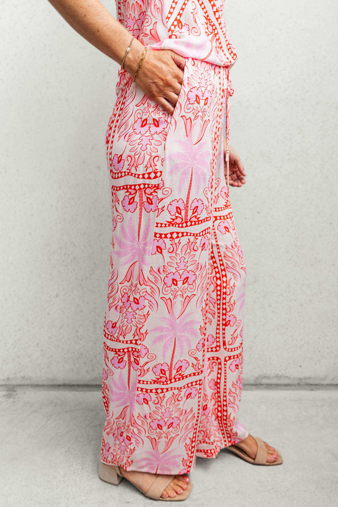 Fresco Drawstring Pant - Pink/Red