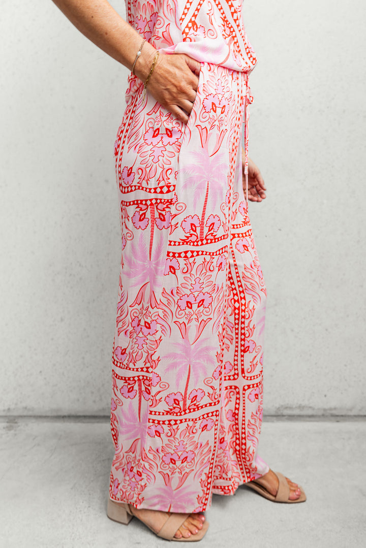 Fresco Drawstring Pant - Pink/Red