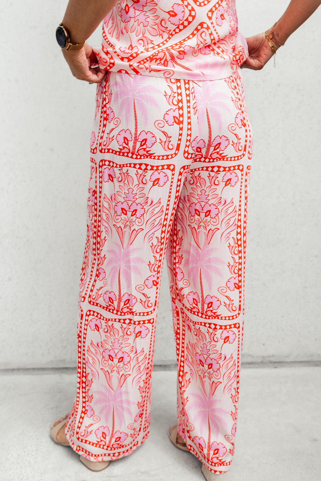 Fresco Drawstring Pant - Pink/Red