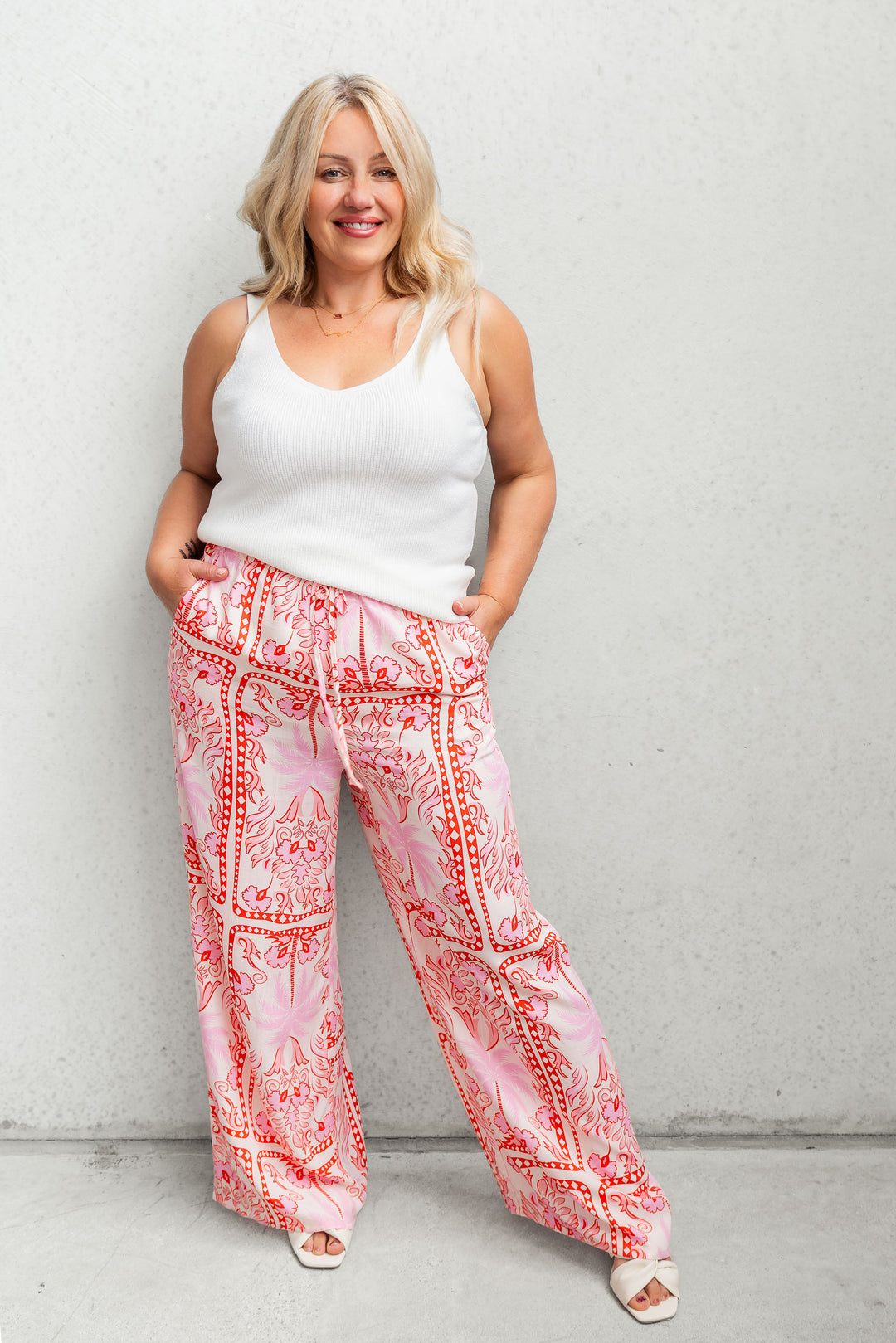 Fresco Drawstring Pant - Pink/Red