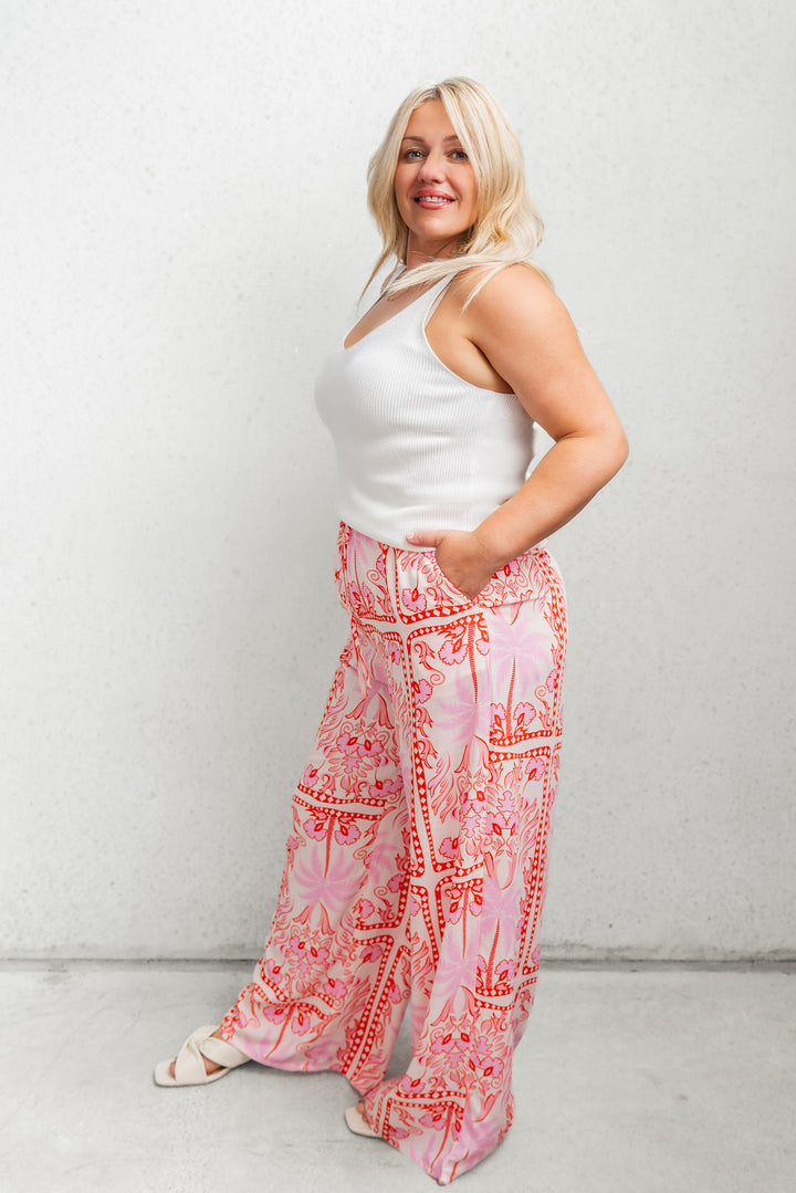 Fresco Drawstring Pant - Pink/Red