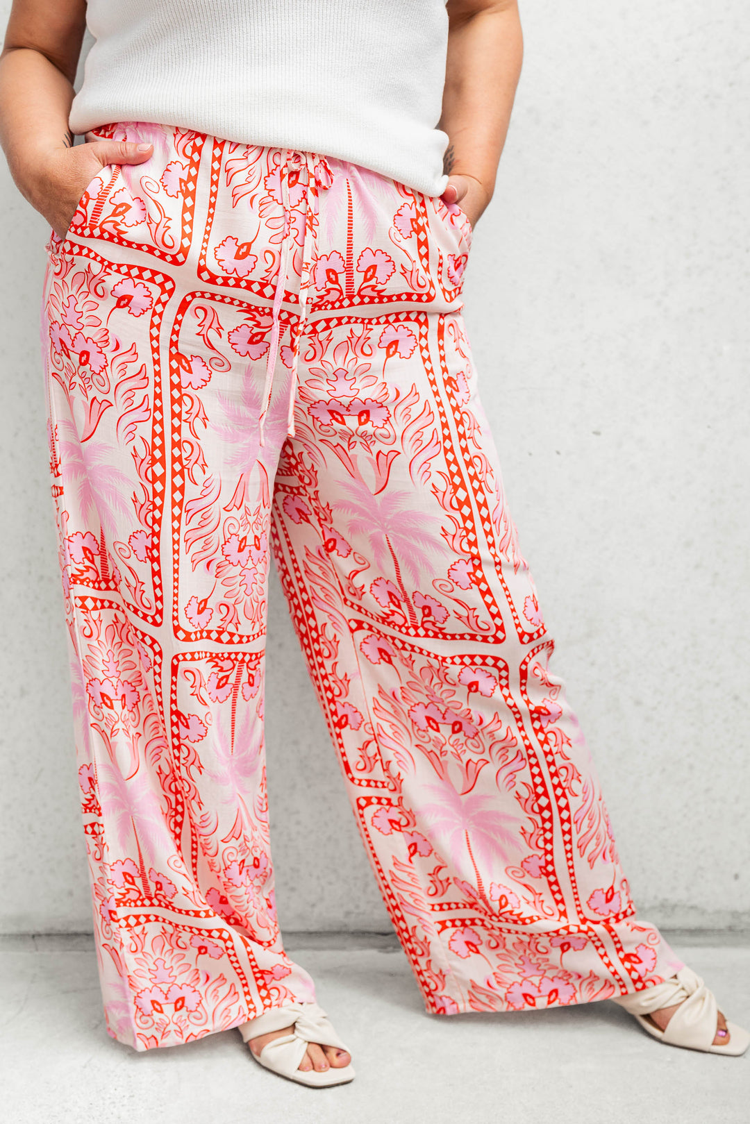 Fresco Drawstring Pant - Pink/Red