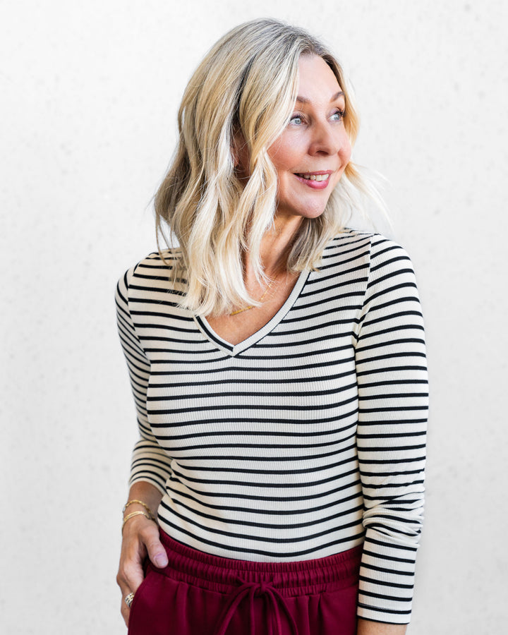 Frankie Stripe Top - Beige/Black