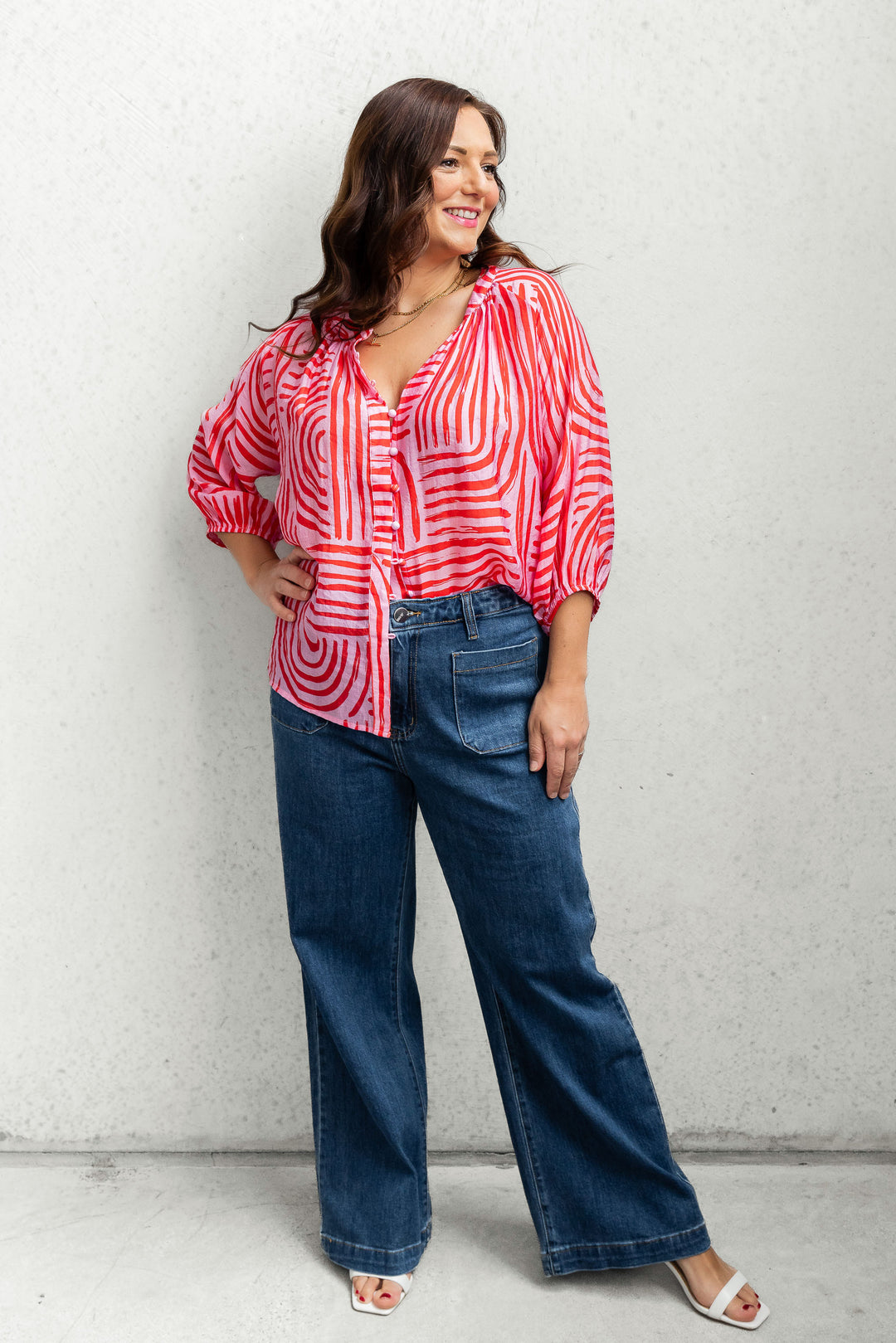 Malta Button Top - Pink/Red