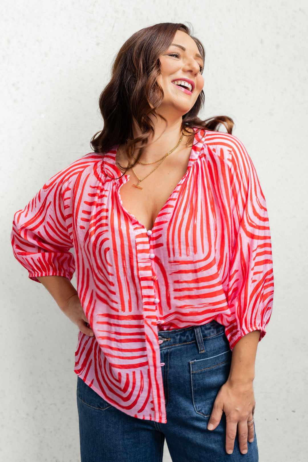 Malta Button Top - Pink/Red