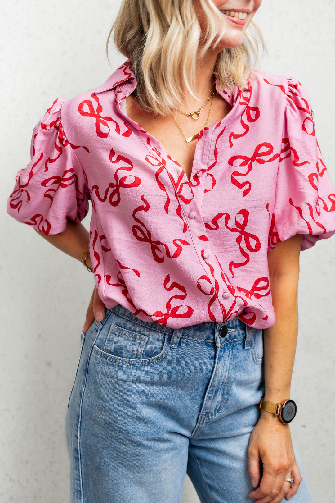 Bow Shirt - Pink/Red