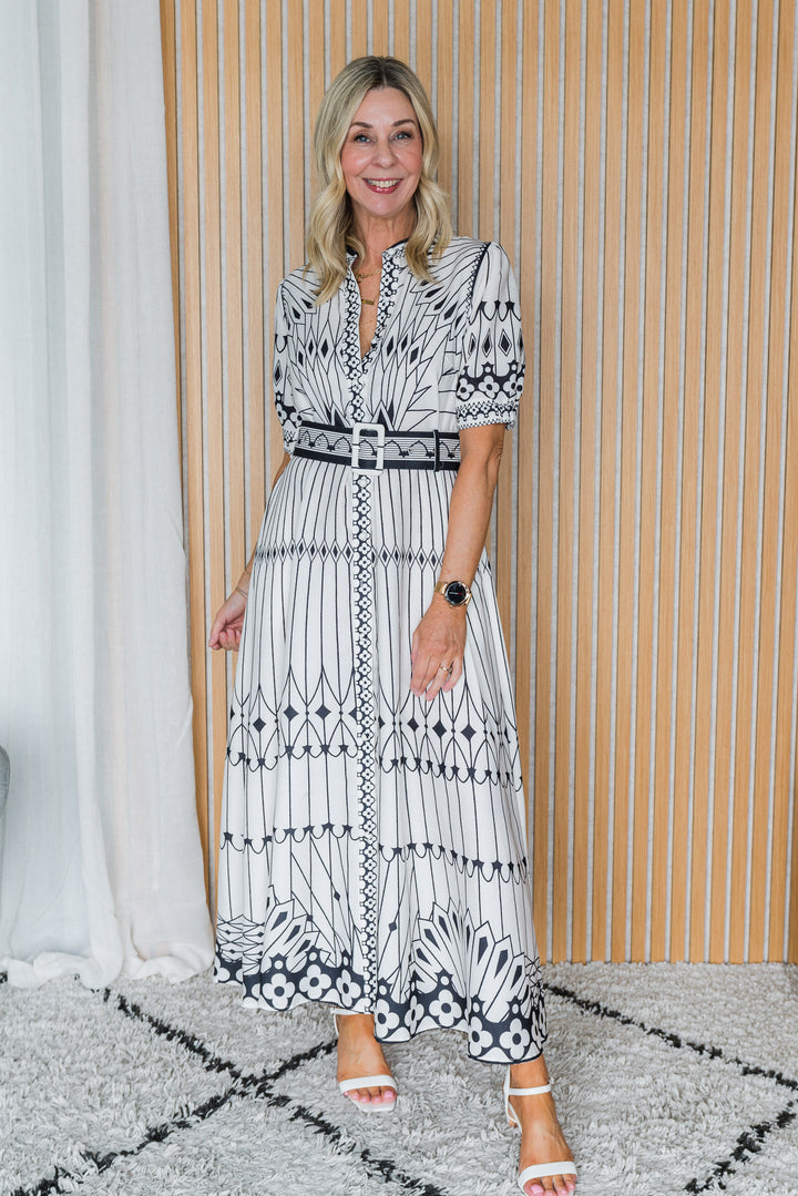 Empire Dress - White/Black