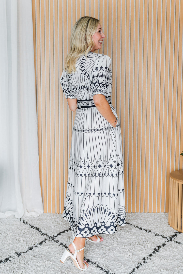 Empire Dress - White/Black