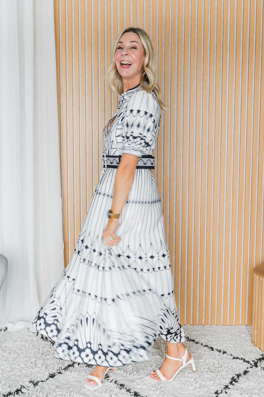 Empire Dress - White/Black