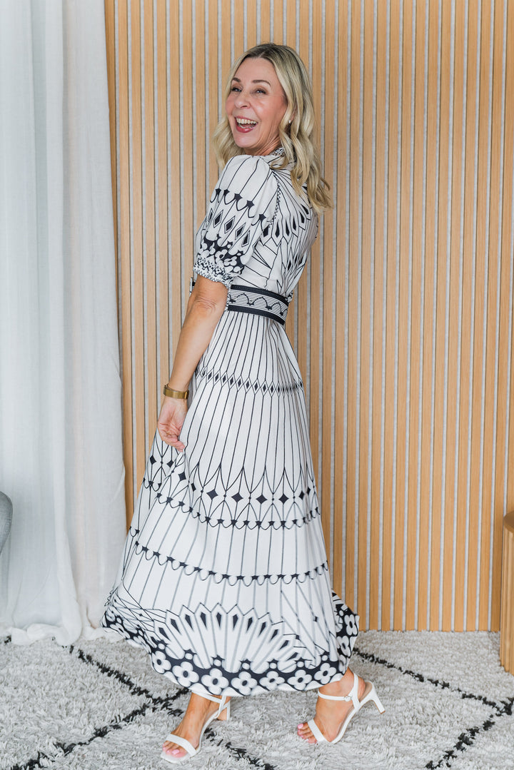 Empire Dress - White/Black