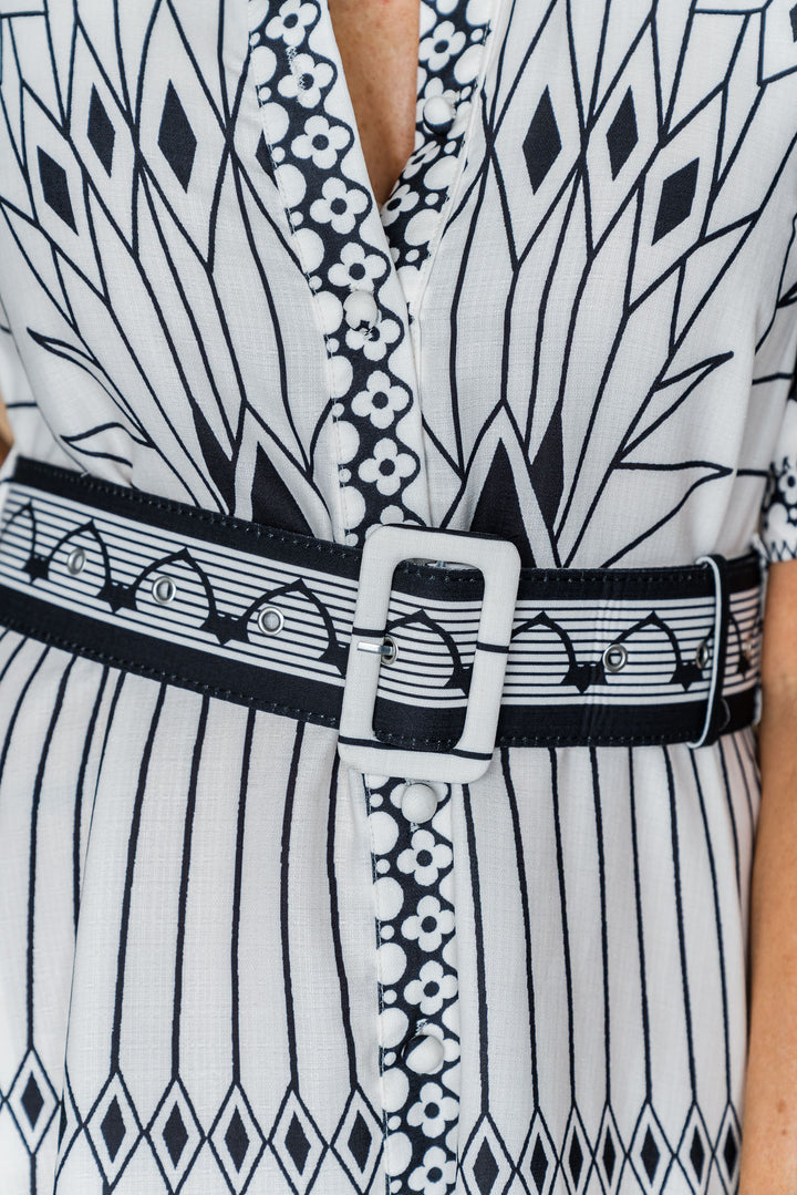 Empire Dress - White/Black
