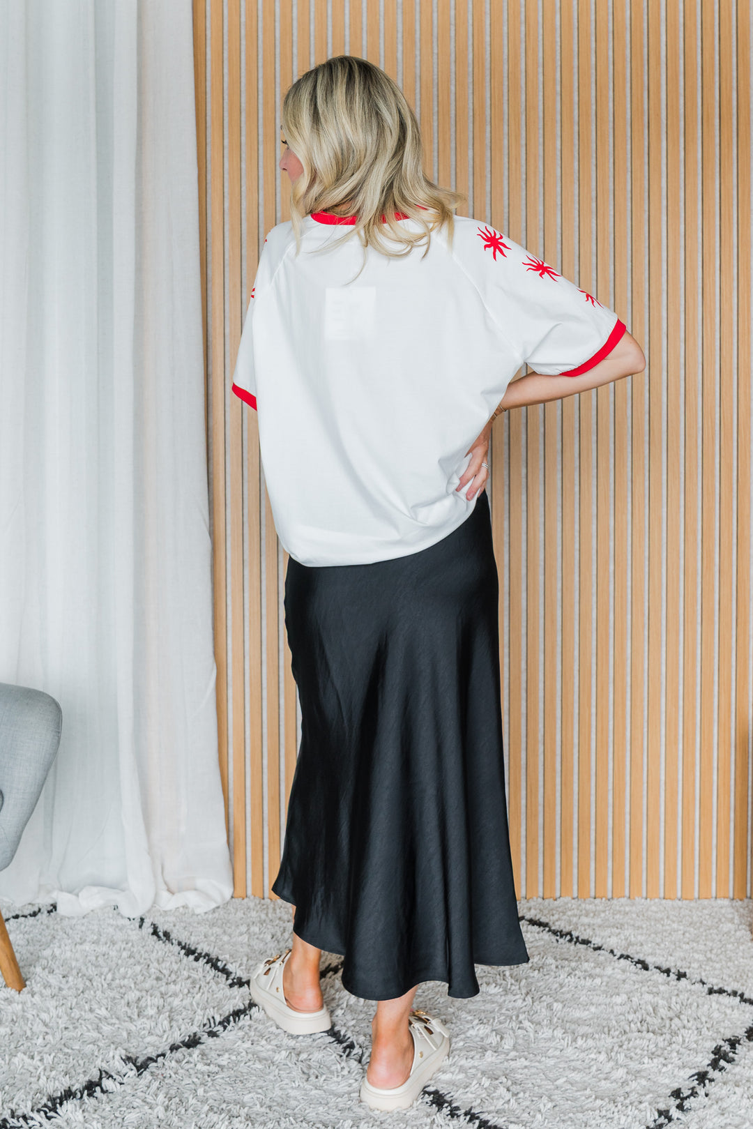 Satin Midi Skirt - Black