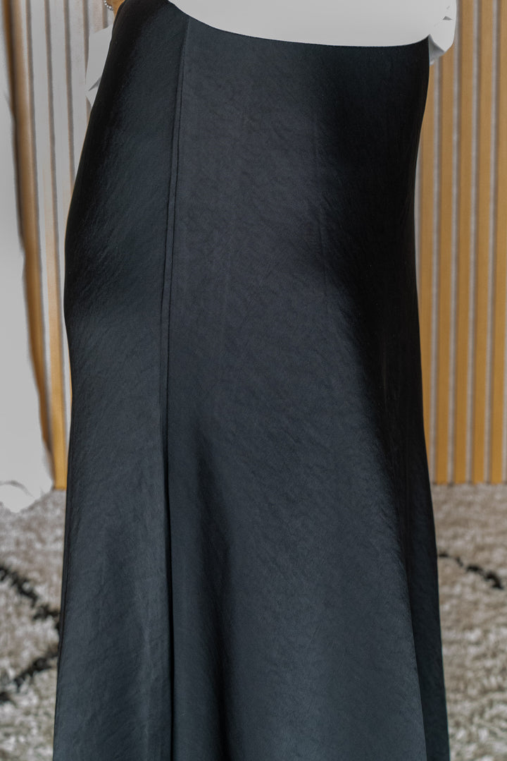 Satin Midi Skirt - Black