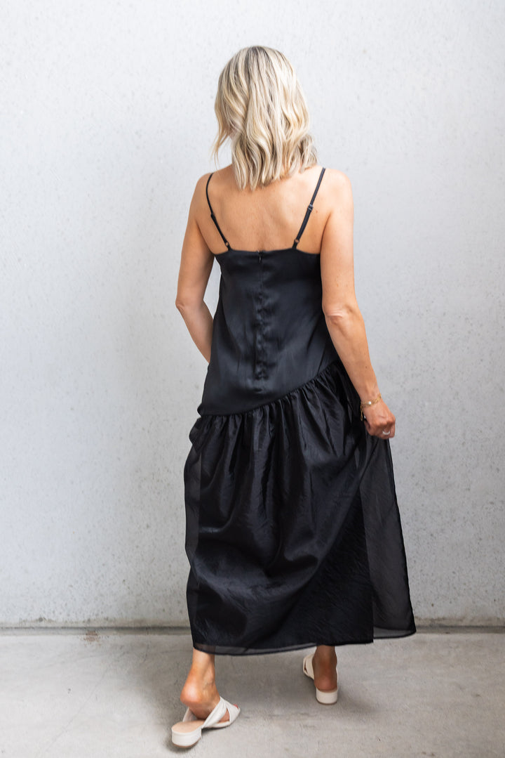 Asymmetrical Organza Dress - Black