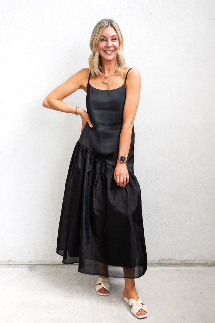 Asymmetrical Organza Dress - Black