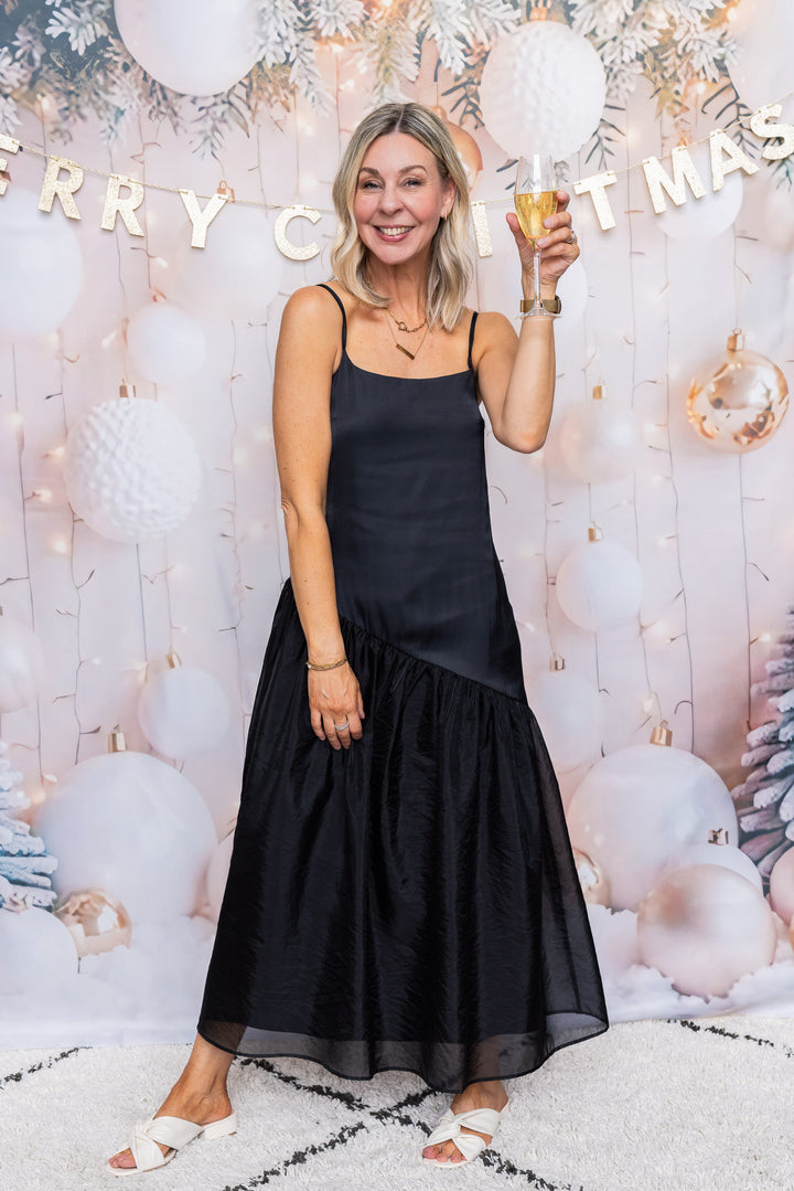 Asymmetrical Organza Dress - Black