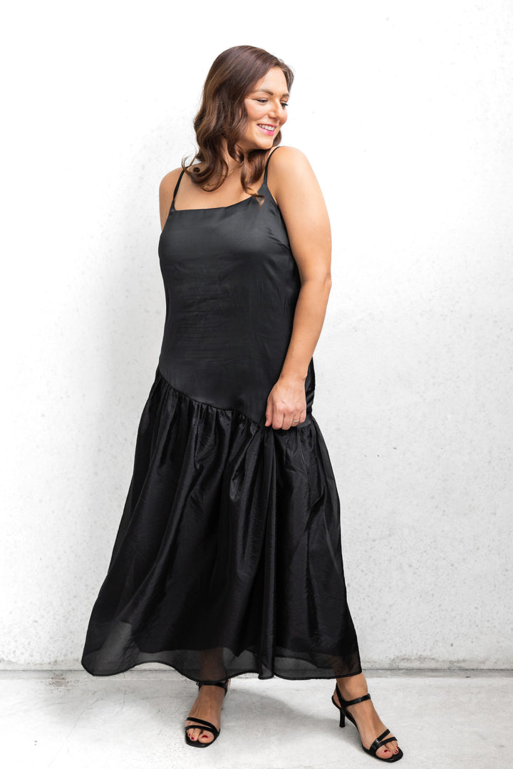 Asymmetrical Organza Dress - Black