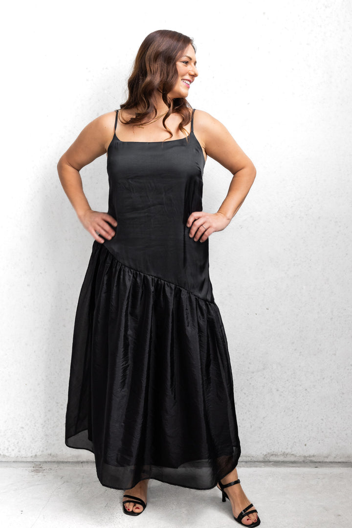 Asymmetrical Organza Dress - Black
