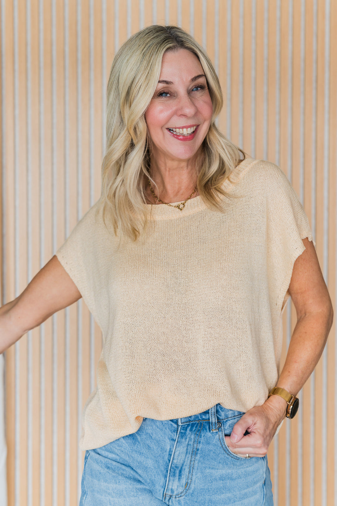 Henley Knitted Top - Butter