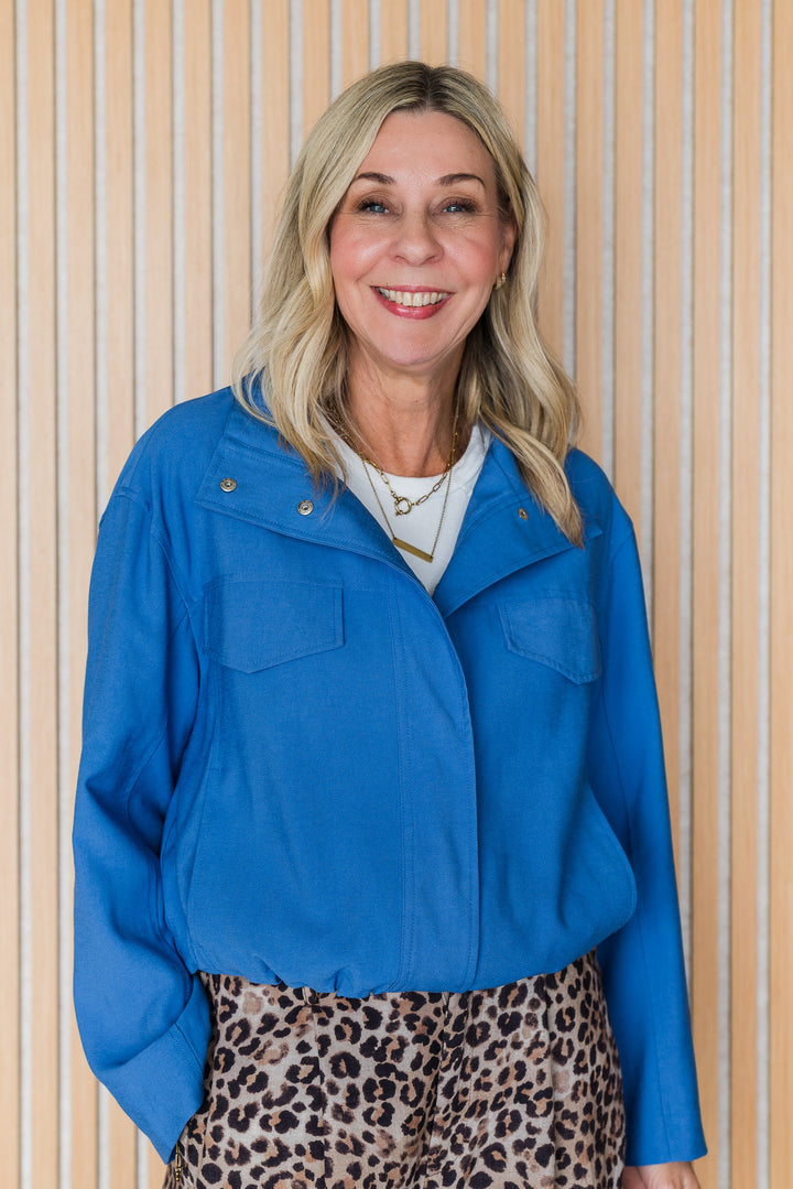 Funnel Neck Light Jacket - Cobalt Blue