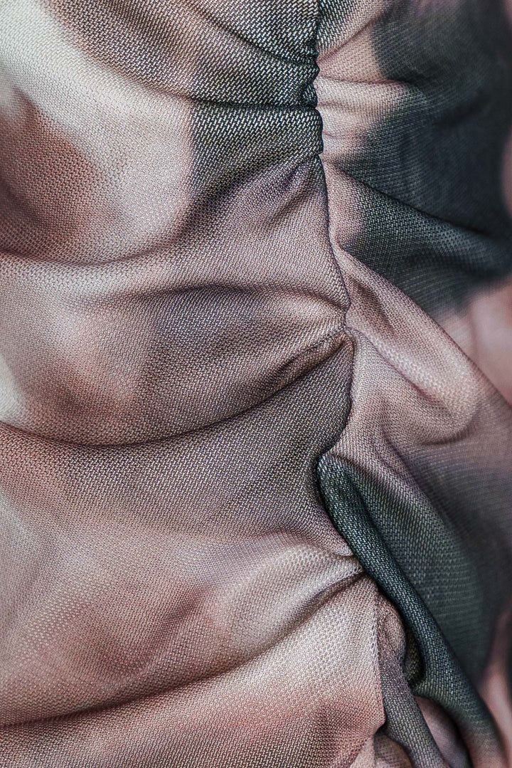 Tie Dye Mesh Cowl Neck Top - Latte